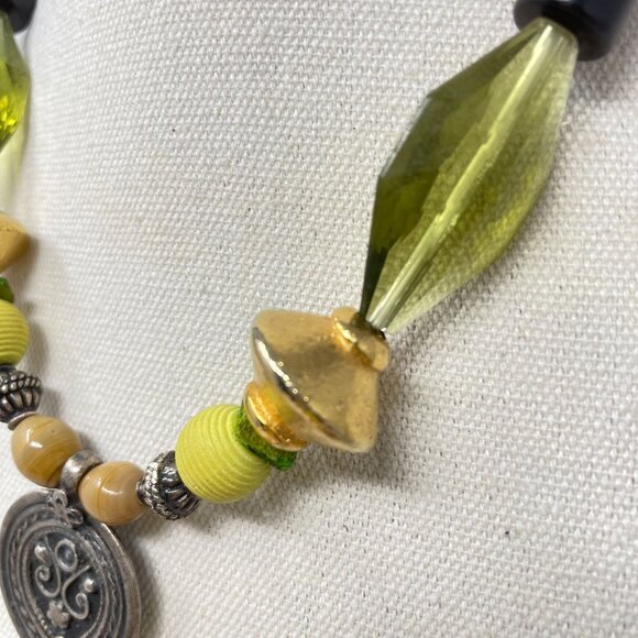 Beaded‎ Silver Pendant Necklace Green Gold Murano Glass Beaded - Picture 11 of 15